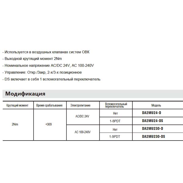 Привод Hoocon DA2MU24-D 2 Нм 24 В img 1