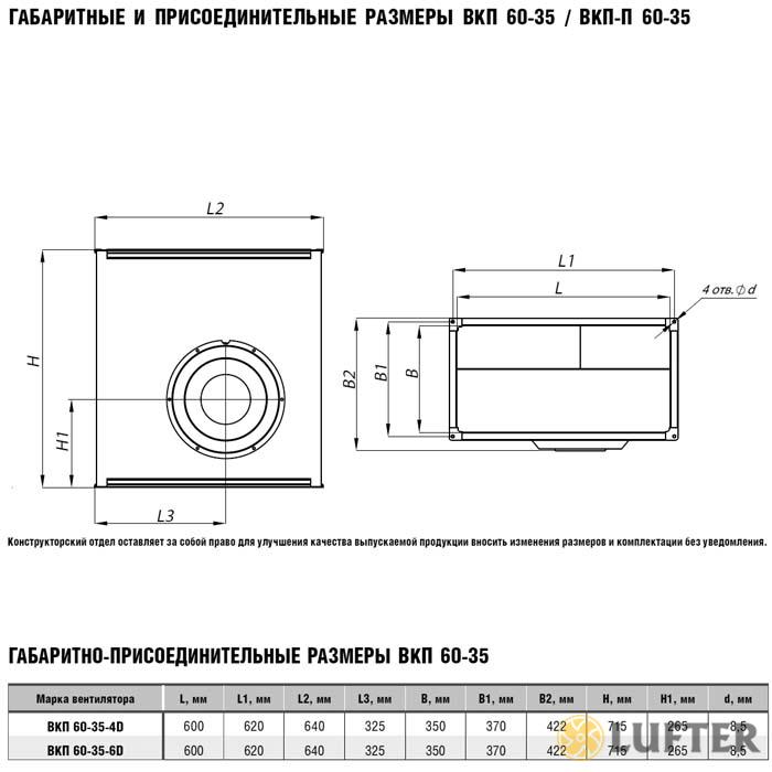 Вентилятор прямоугольный ВКП 60-35-6D img 3