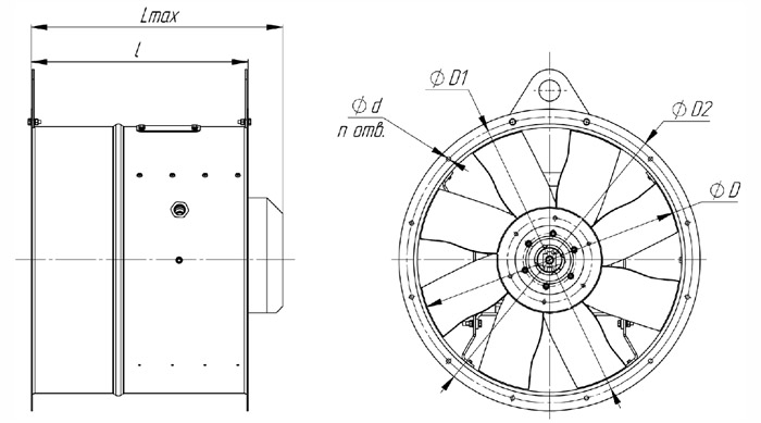 Габаритно-присоединительные размеры вентилятора MCR MONSUN-F-LF