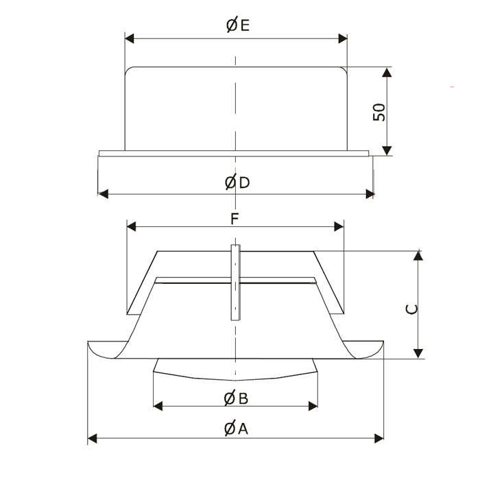 Размеры вытяжного диффузора DVS 125 Размеры вытяжного диффузора DVS 125