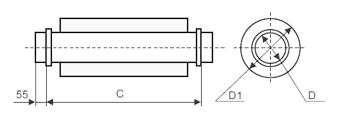Размеры круглого шумоглушителя ГТК 315-600 Размеры круглого шумоглушителя ГТК 315-600