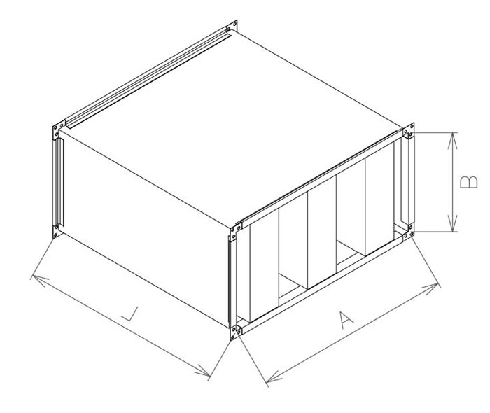 Размеры шумоглушителя канального прямоугольного ГП 400*300-1000 Размеры шумоглушителя канального прямоугольного ГП 400*300-1000